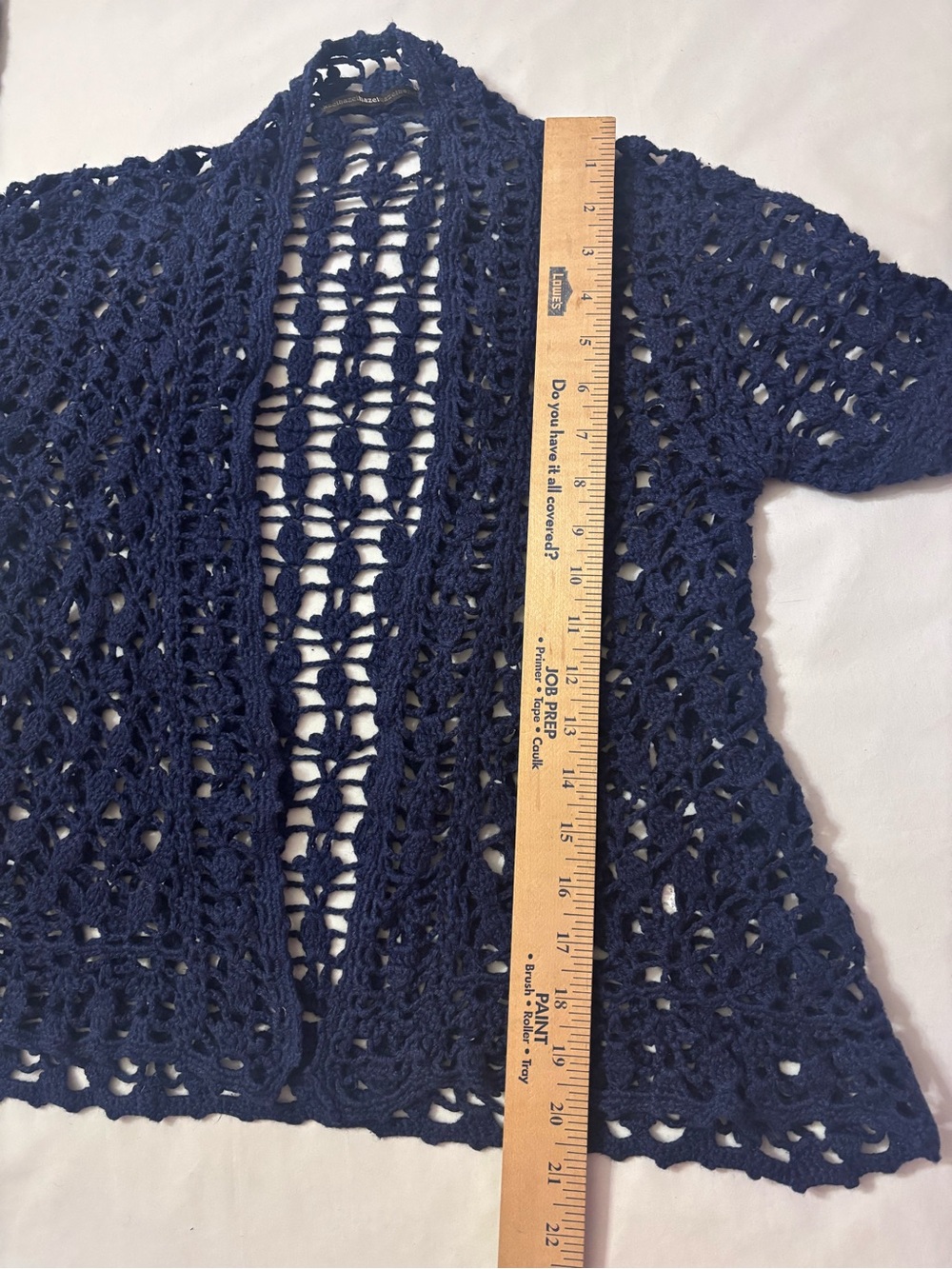 Vintage Hazel Crochet Open Front Cardigan - Navy Blue - Boho Whimsigoth Sz S - Picture 7 of 7